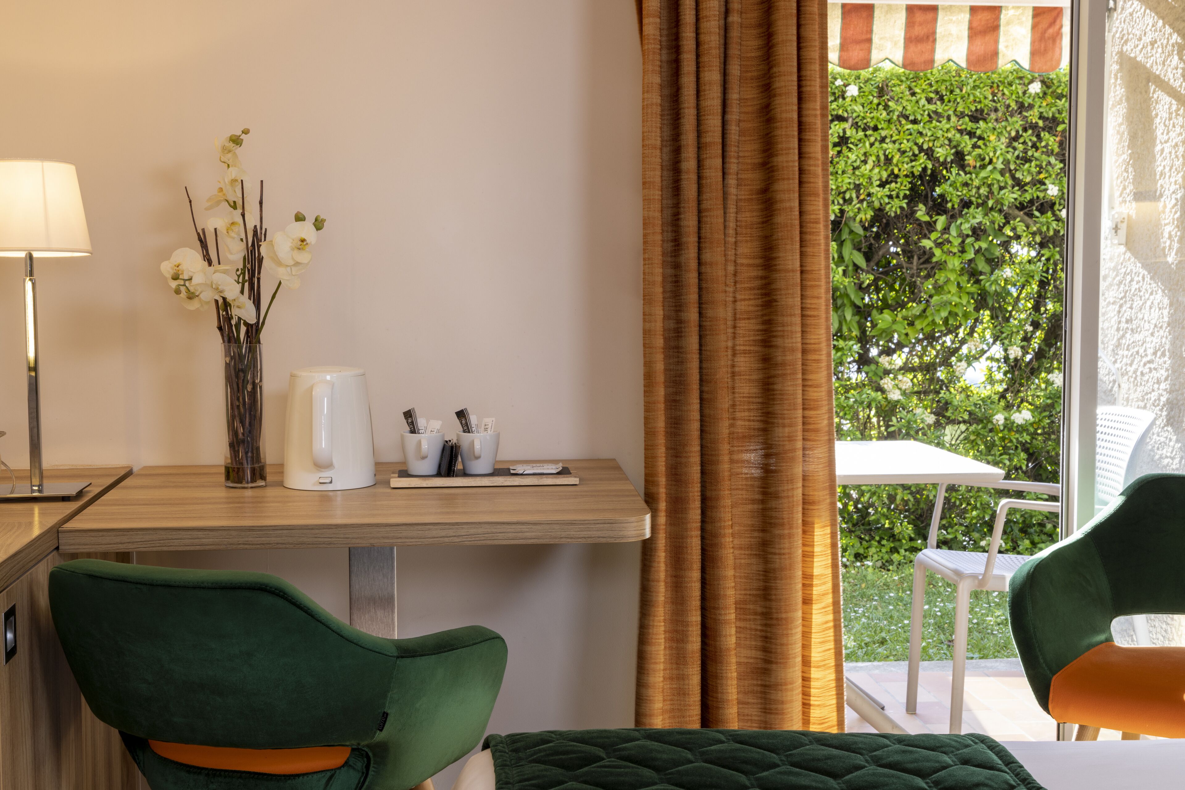 premium bedding, individually decorated, desk, blackout curtains