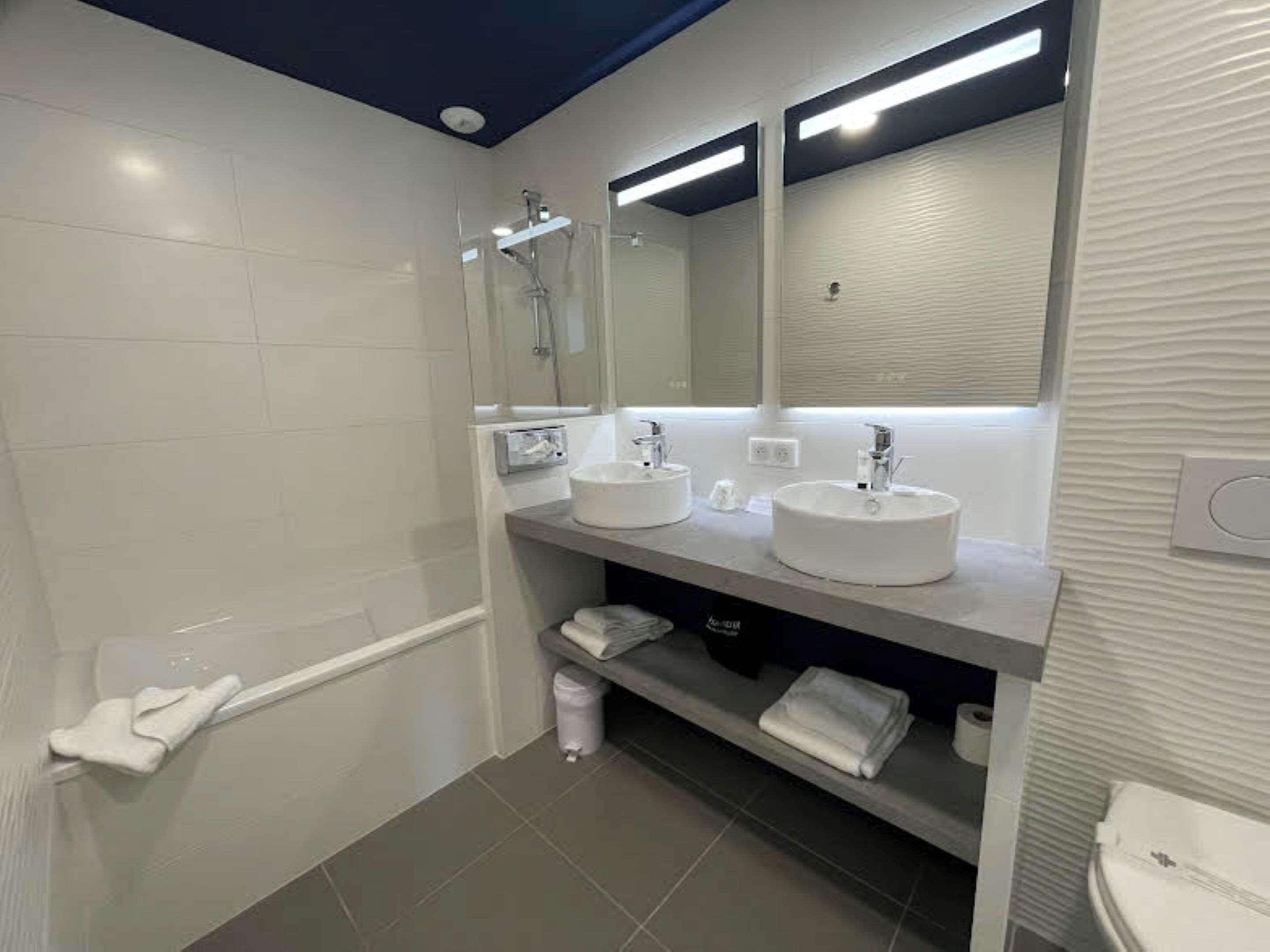 free toiletries, hair dryer, towels