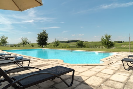 Outdoor pool, sun loungers