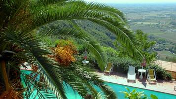 Outdoor pool, pool loungers