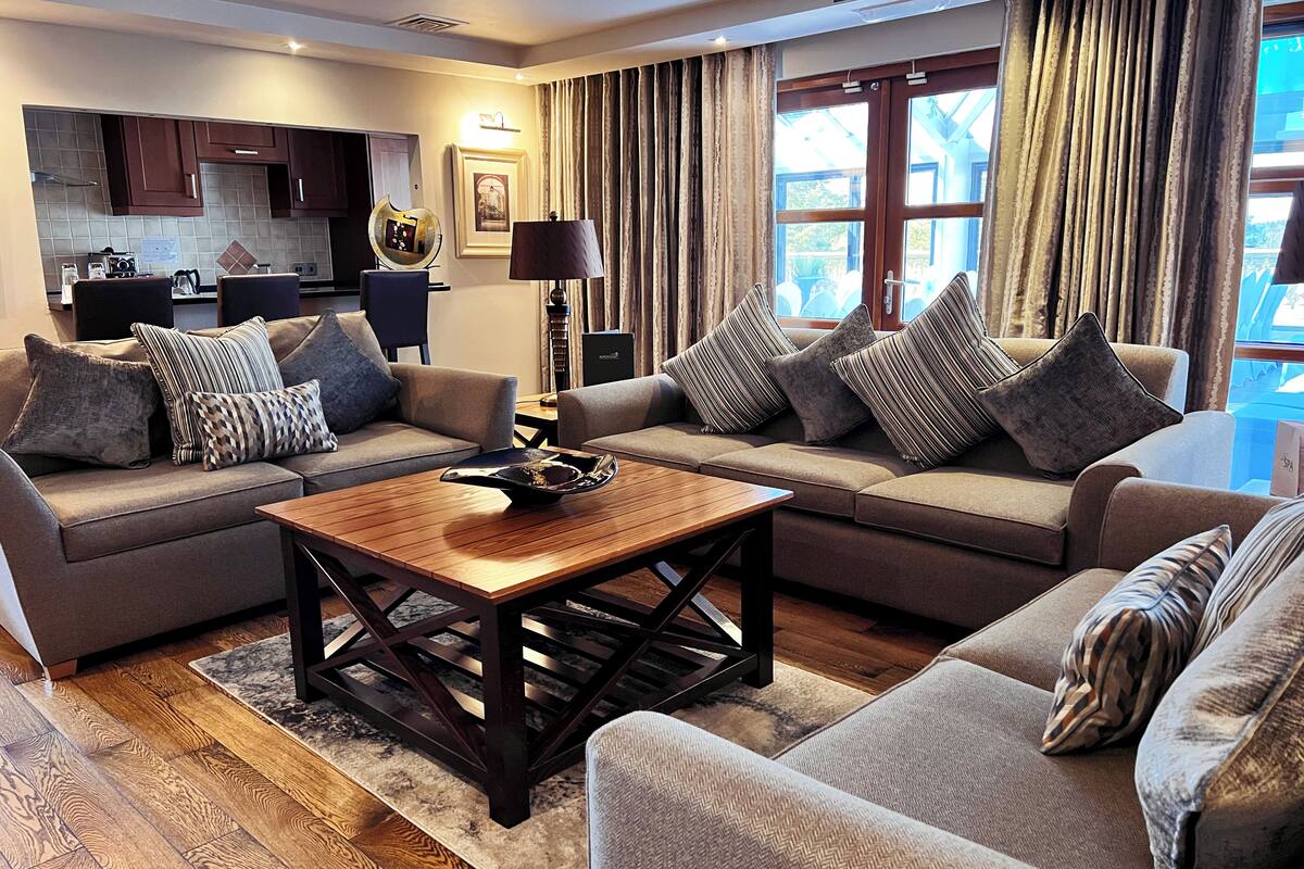 premium room | living area | flat-screen tv