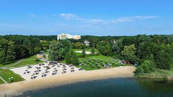 Private beach, sun-loungers, beach umbrellas, beach volleyball