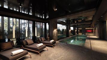 Indoor pool, open 7:00 AM to 10:00 PM, sun loungers