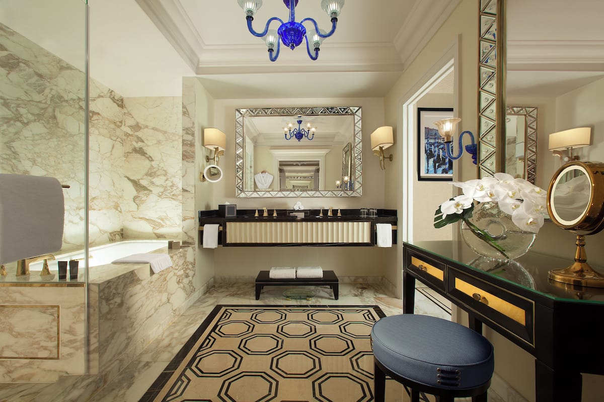 separate bathtub and shower, free toiletries, hair dryer, bathrobes