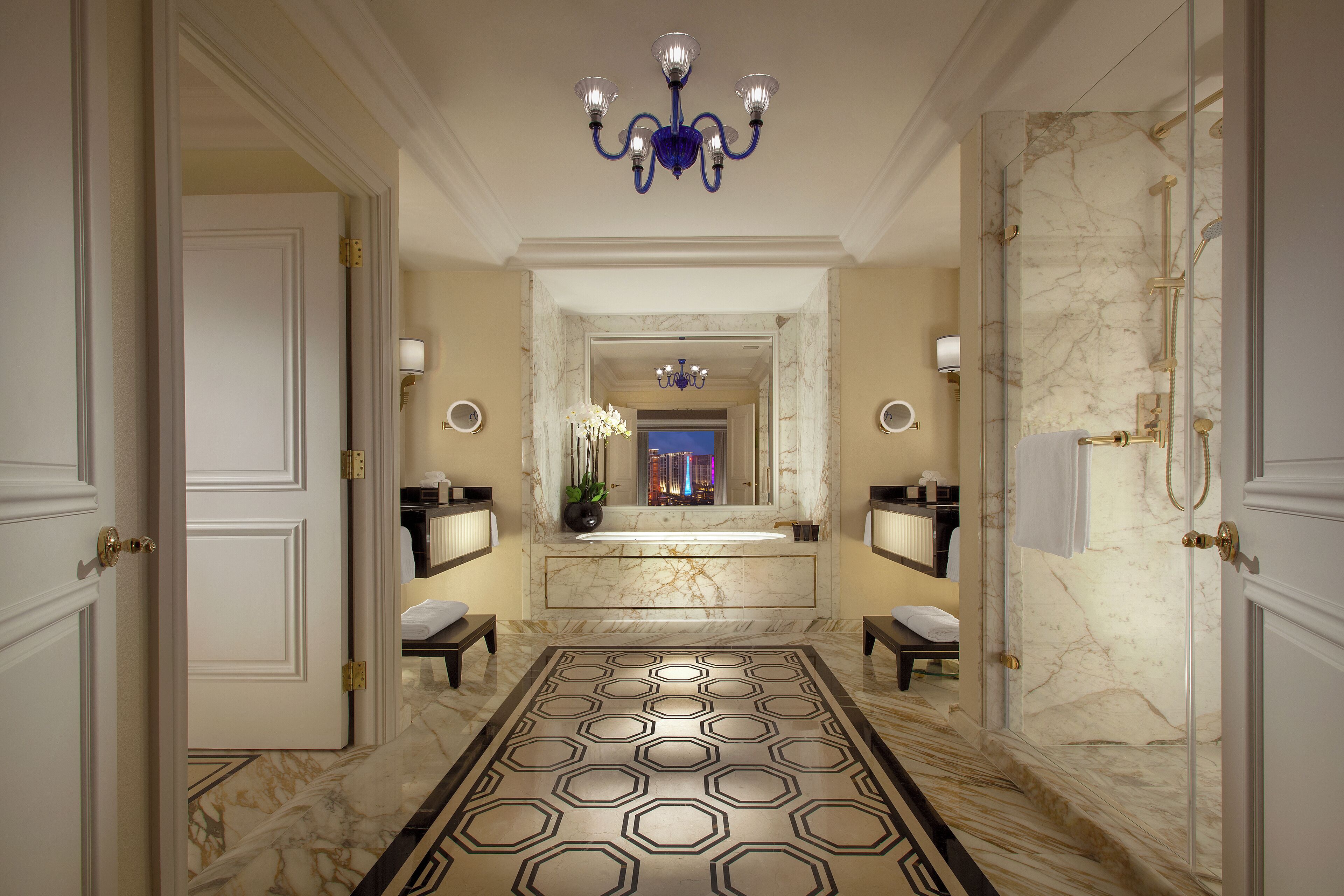 separate bathtub and shower, free toiletries, hair dryer, bathrobes