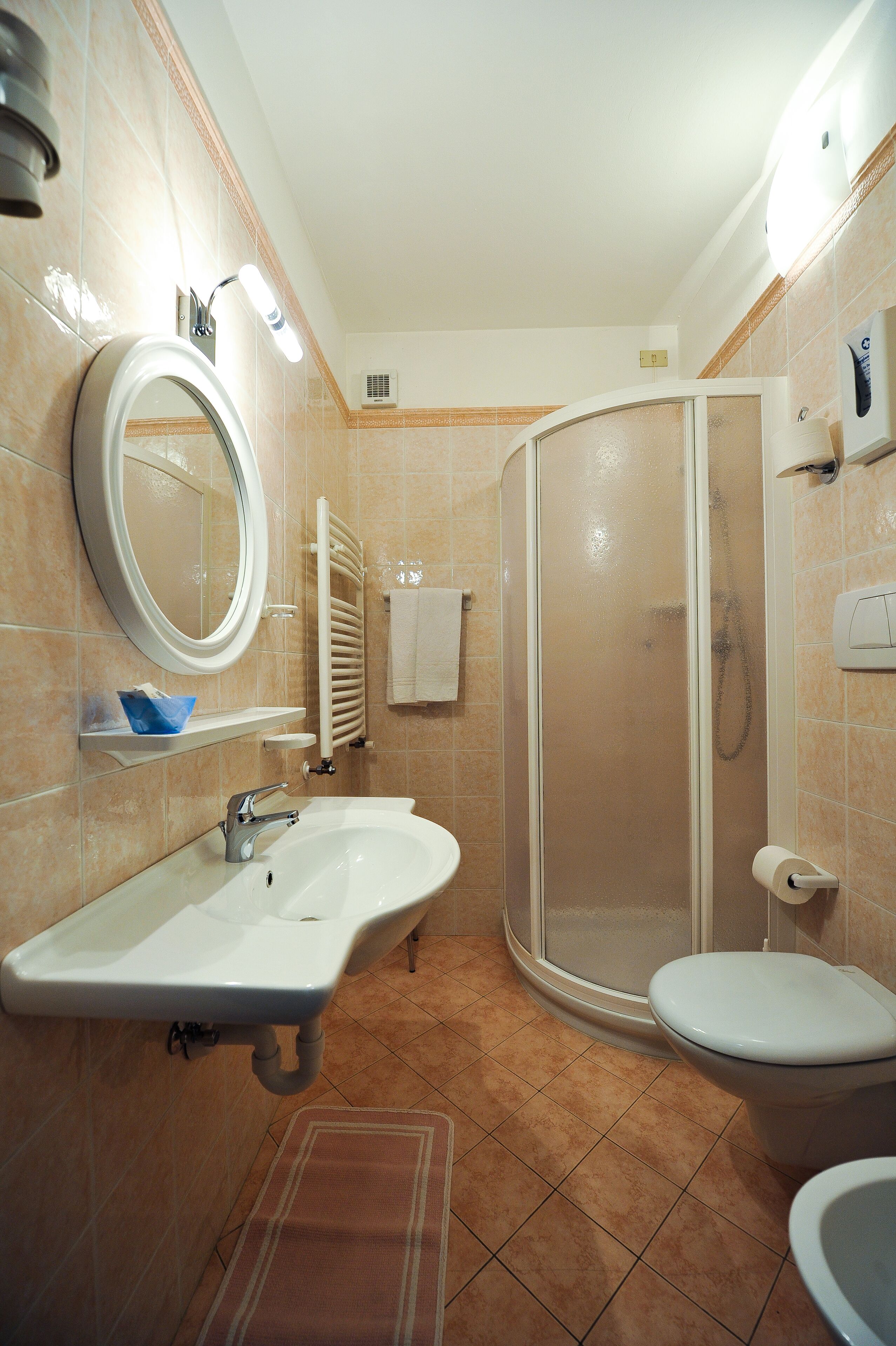 hair dryer, bidet, towels