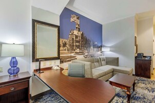 Premium bedding, pillowtop beds, desk, laptop workspace