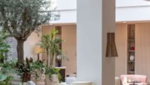 A modern indoor space with a seating area featuring sofas and a coffee table, surrounded by plants and a tree. -  Doria Hotel Bodrum-City Center (Bodrum)