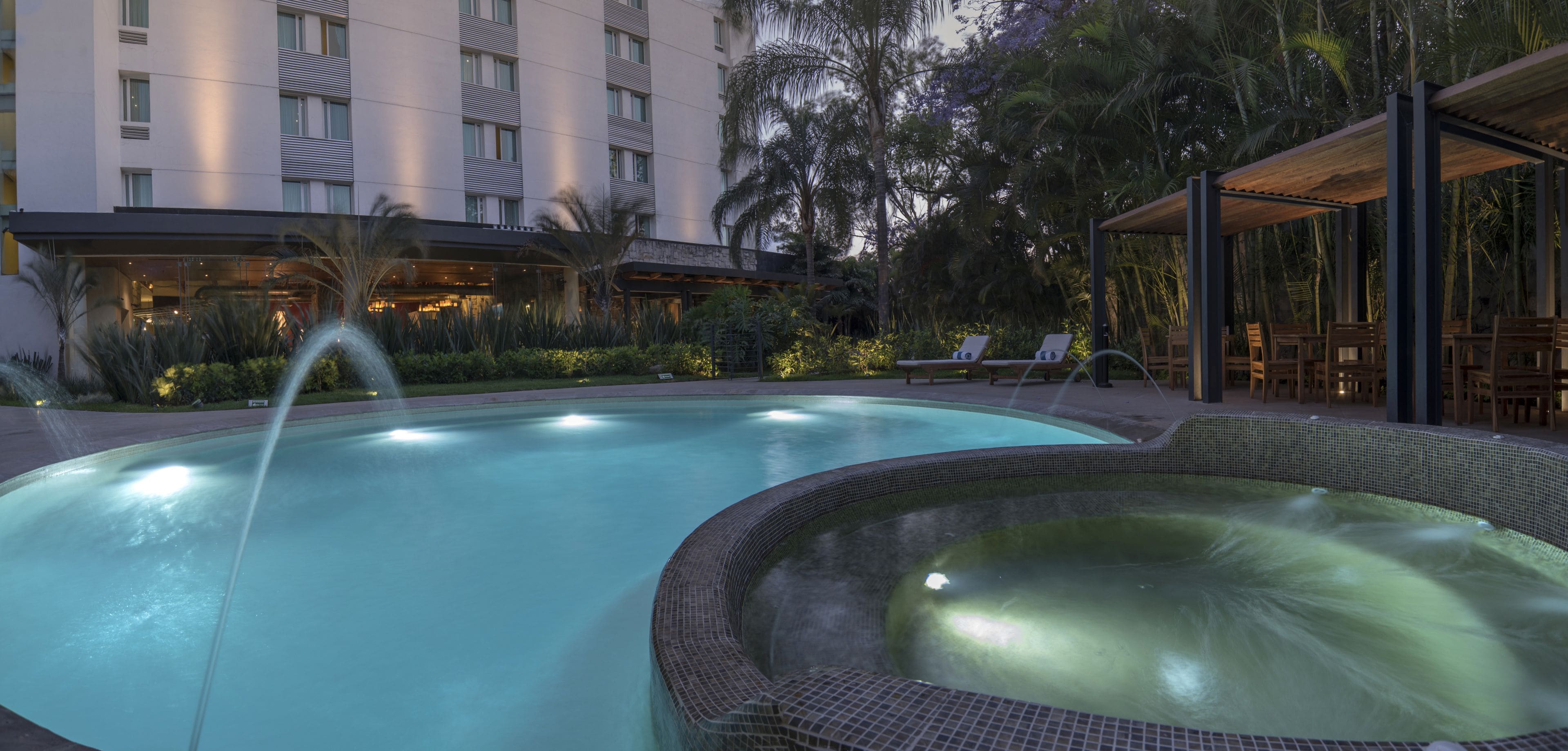 outdoor pool, pool loungers