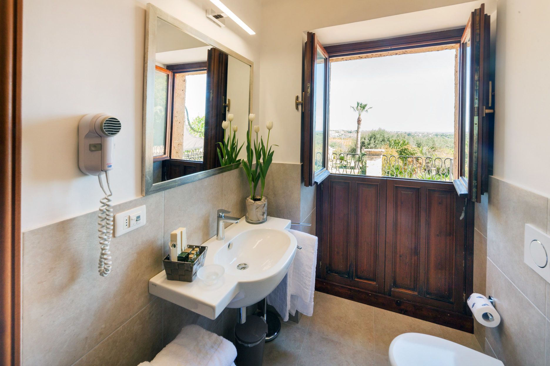 combined shower/bathtub, free toiletries, hair dryer, bidet