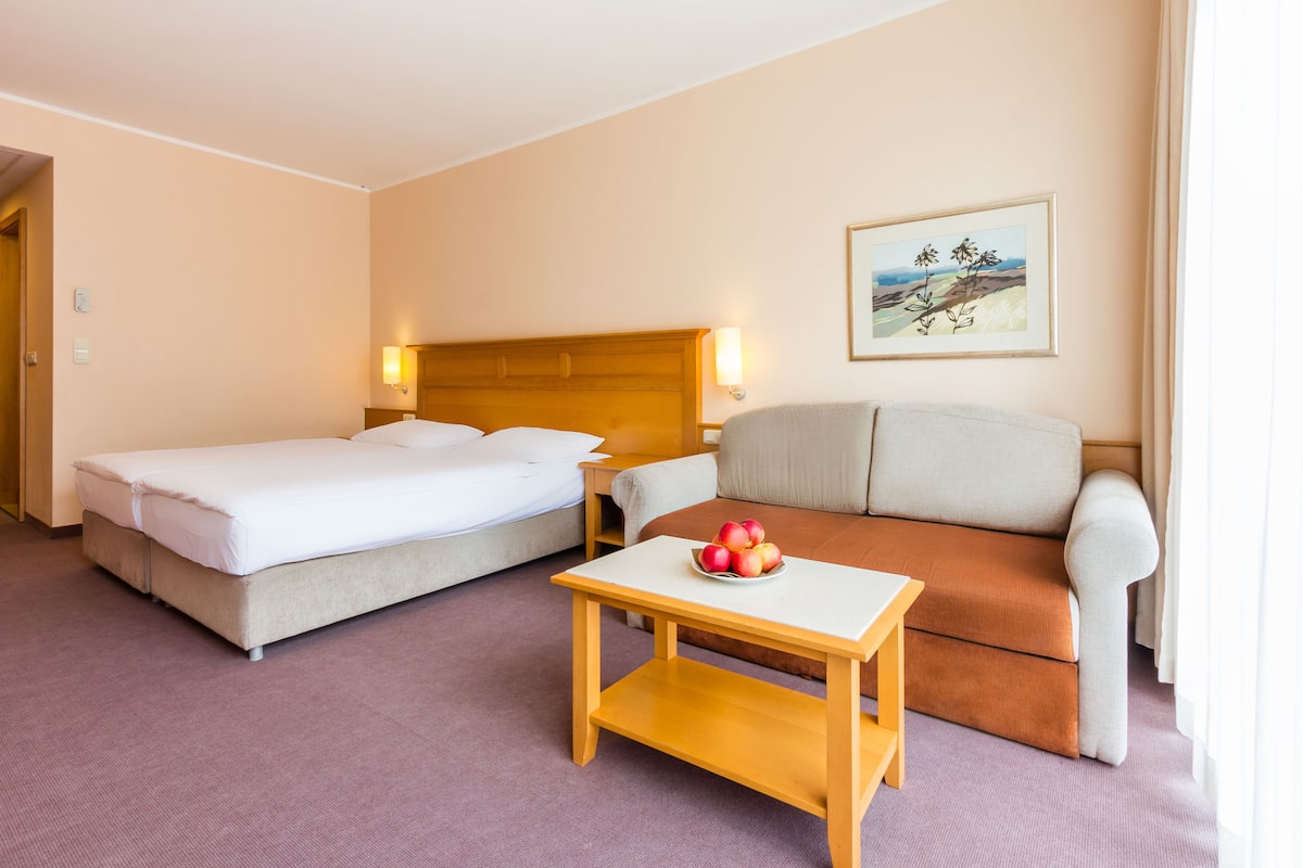 Hypo-allergenic bedding, minibar, in-room safe, desk