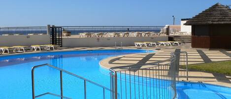 Outdoor pool, pool loungers