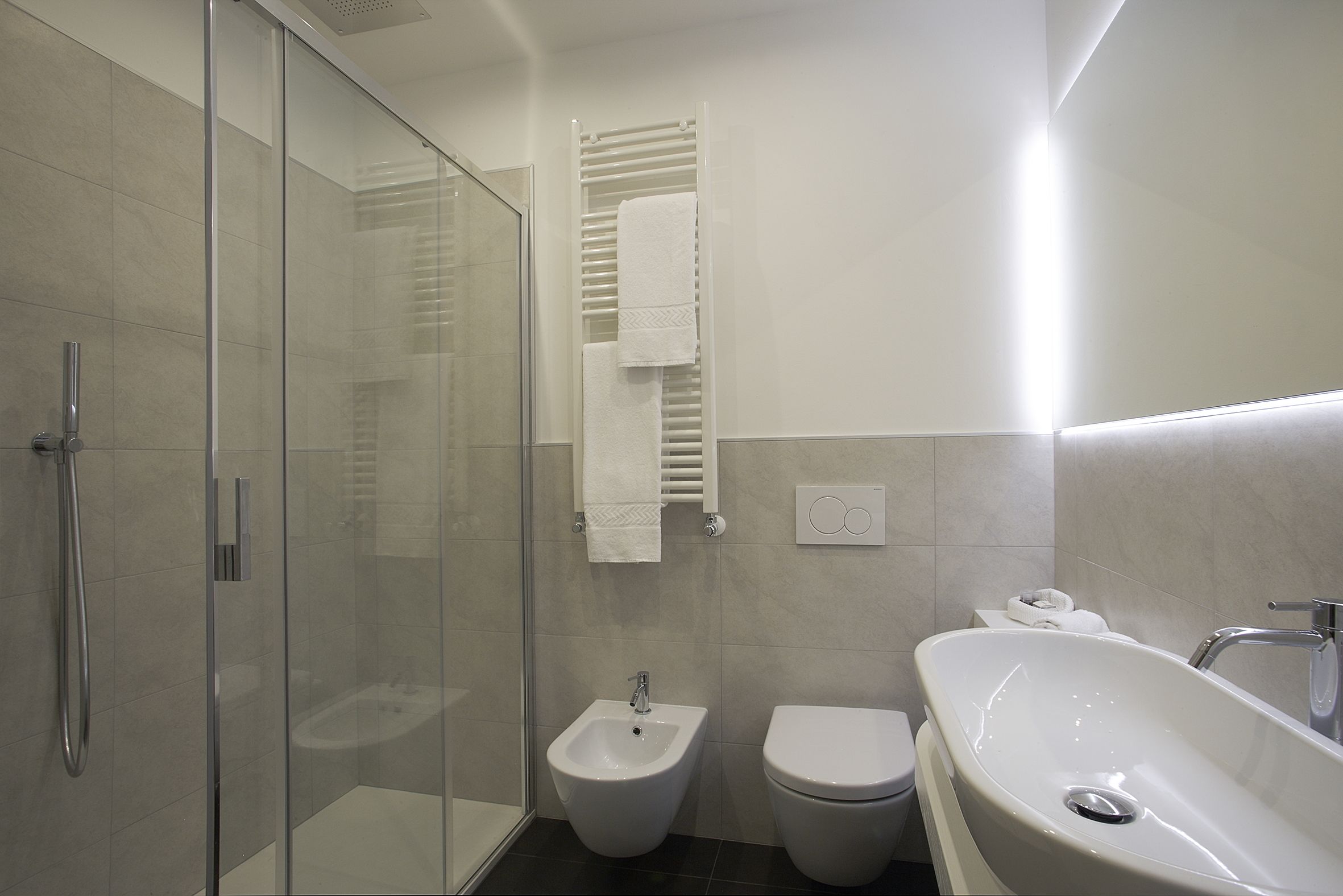 eco-friendly toiletries, hair dryer, bidet, towels