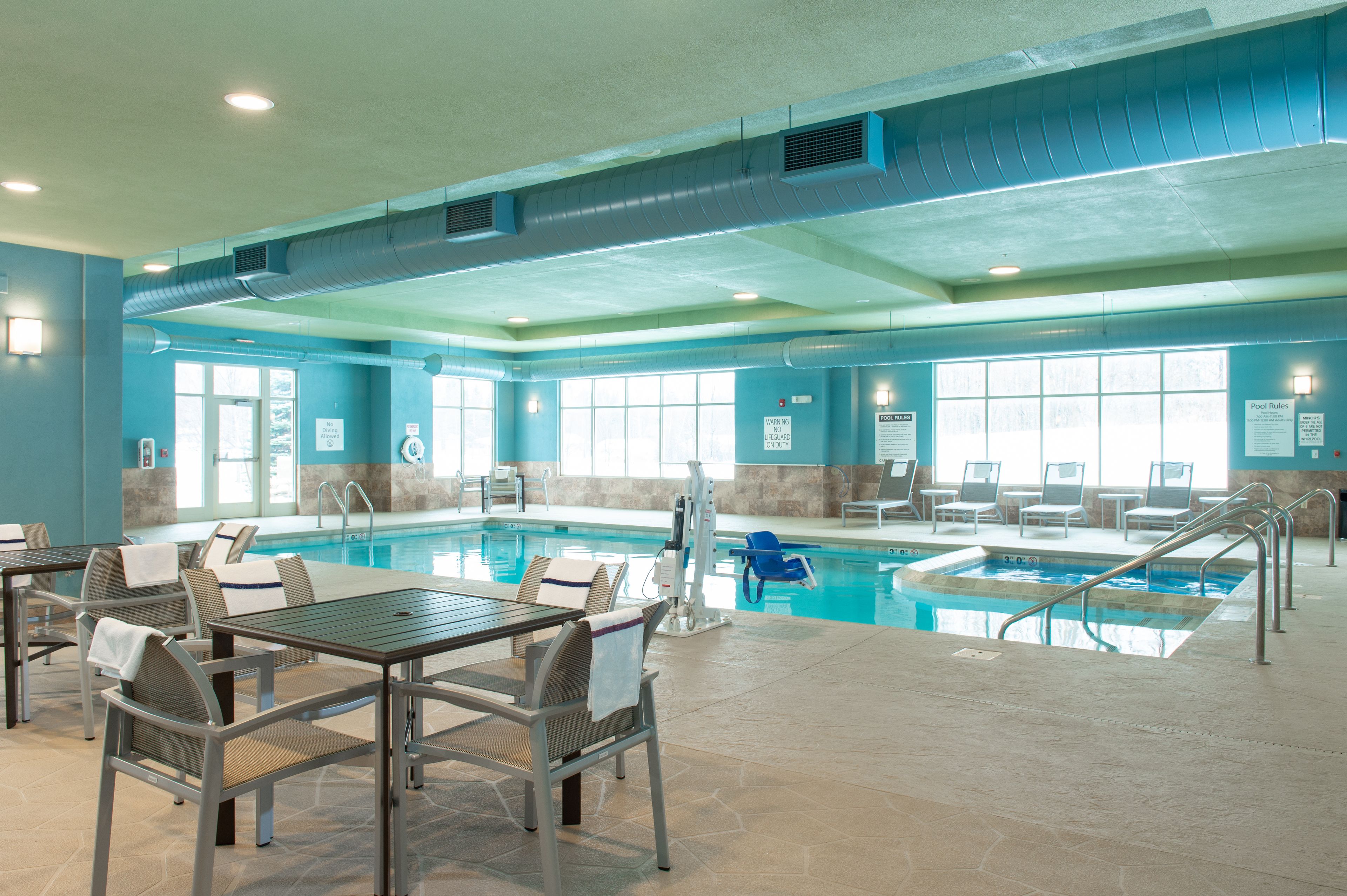 indoor pool, open 7:00 am to midnight, pool loungers