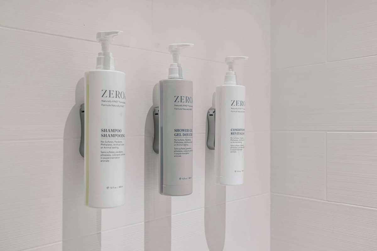 free toiletries, hair dryer, towels, soap