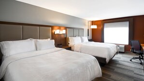 A hotel room with two beds, a desk, a chair, and a large window. - Holiday Inn Express & Suites Schererville by IHG (Schererville)