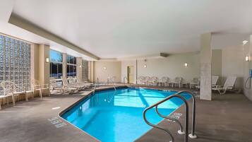 Indoor pool, open 6:00 AM to 10:00 PM, sun loungers
