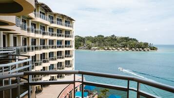 Enjoy breathtaking views of the surrounding landscape from the hotel's spacious balconies overlooking the water.