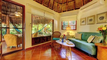 Bungalow 1 King Bed, Kitchen | Living area | 40-inch flat-screen TV with digital channels, TV