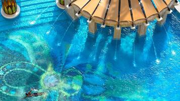 Outdoor pool, pool umbrellas, pool loungers