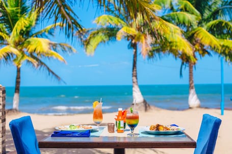 Beach views, serves lunch and happy hour