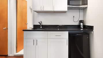 Fridge, microwave, coffee/tea maker
