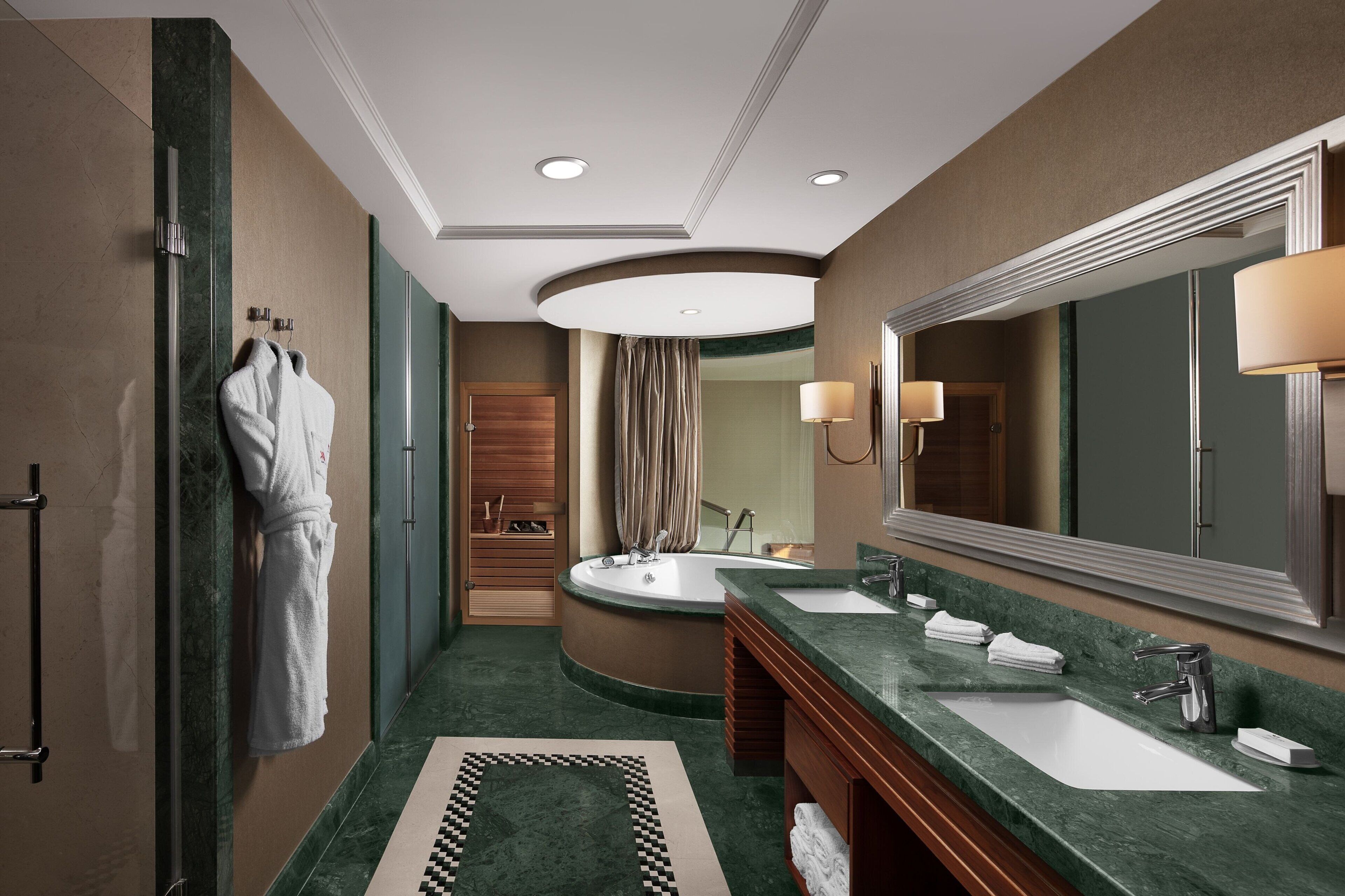 presidential suite, 1 king bed | bathroom | hair dryer, bathrobes, slippers, towels