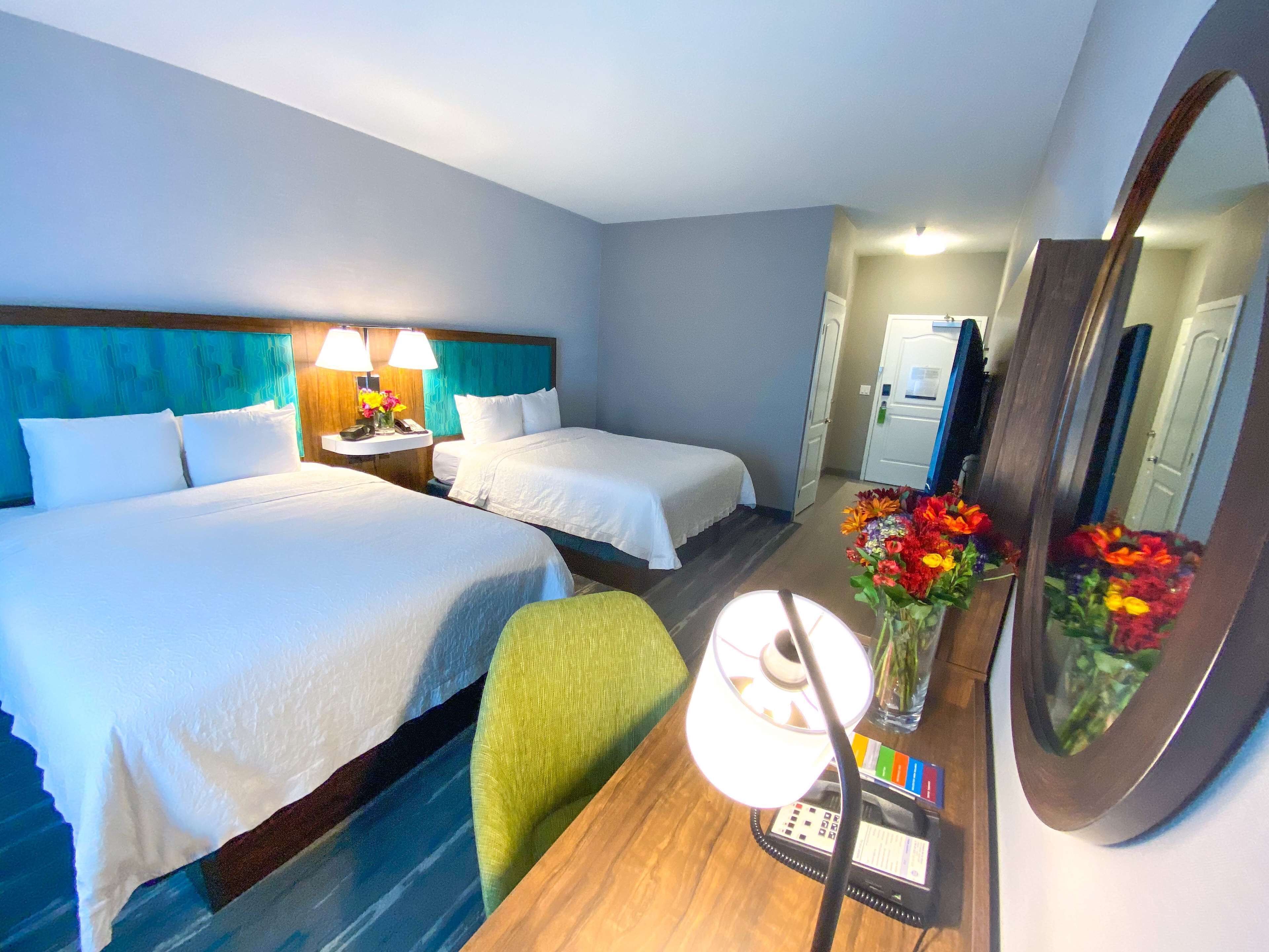 standard room with two queen beds | hypo-allergenic bedding, desk, blackout curtains, iron/ironing board