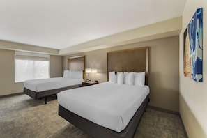 Pillowtop beds, desk, laptop workspace, blackout drapes