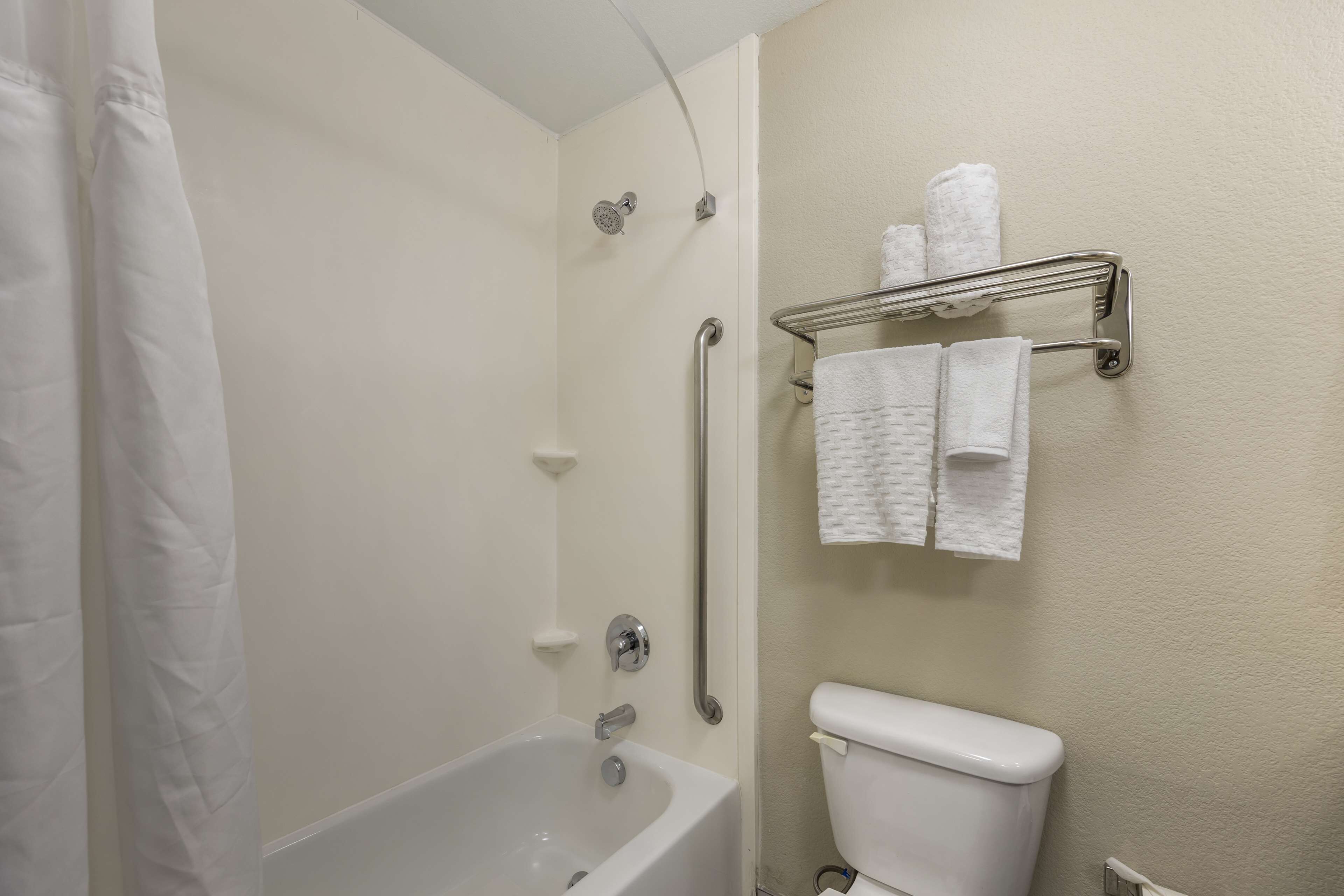 Un baño con bañera, inodoro y ducha.