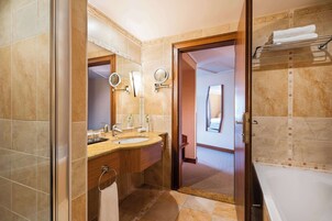 Eco-friendly toiletries, hair dryer, slippers, heated floors