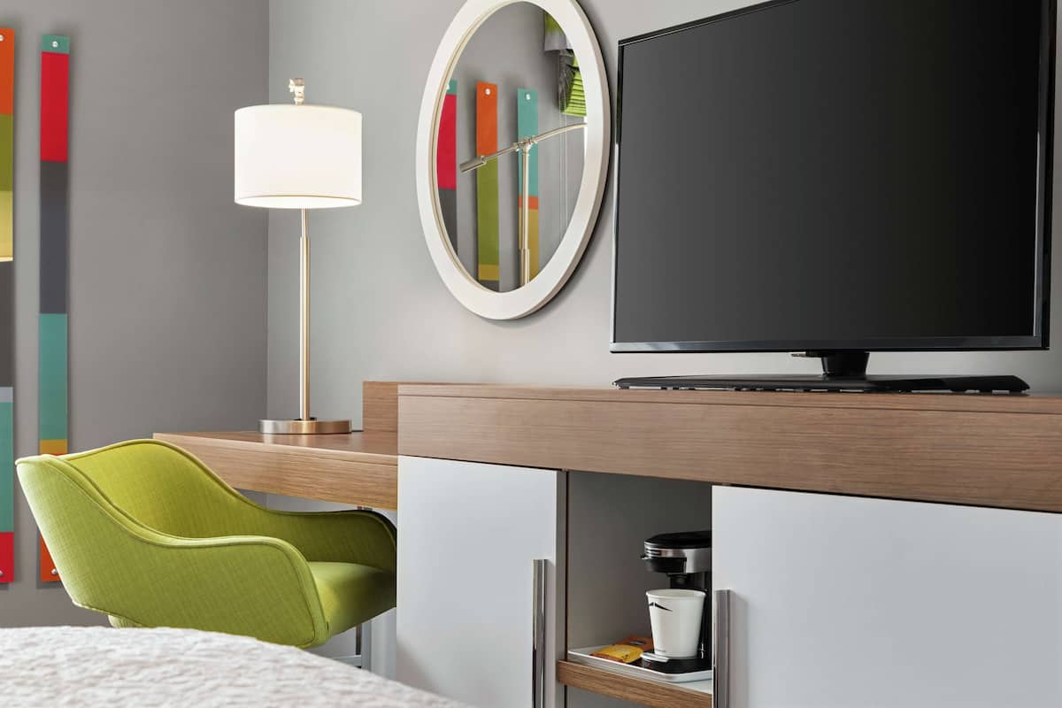 hypo-allergenic bedding, desk, laptop workspace, iron/ironing board