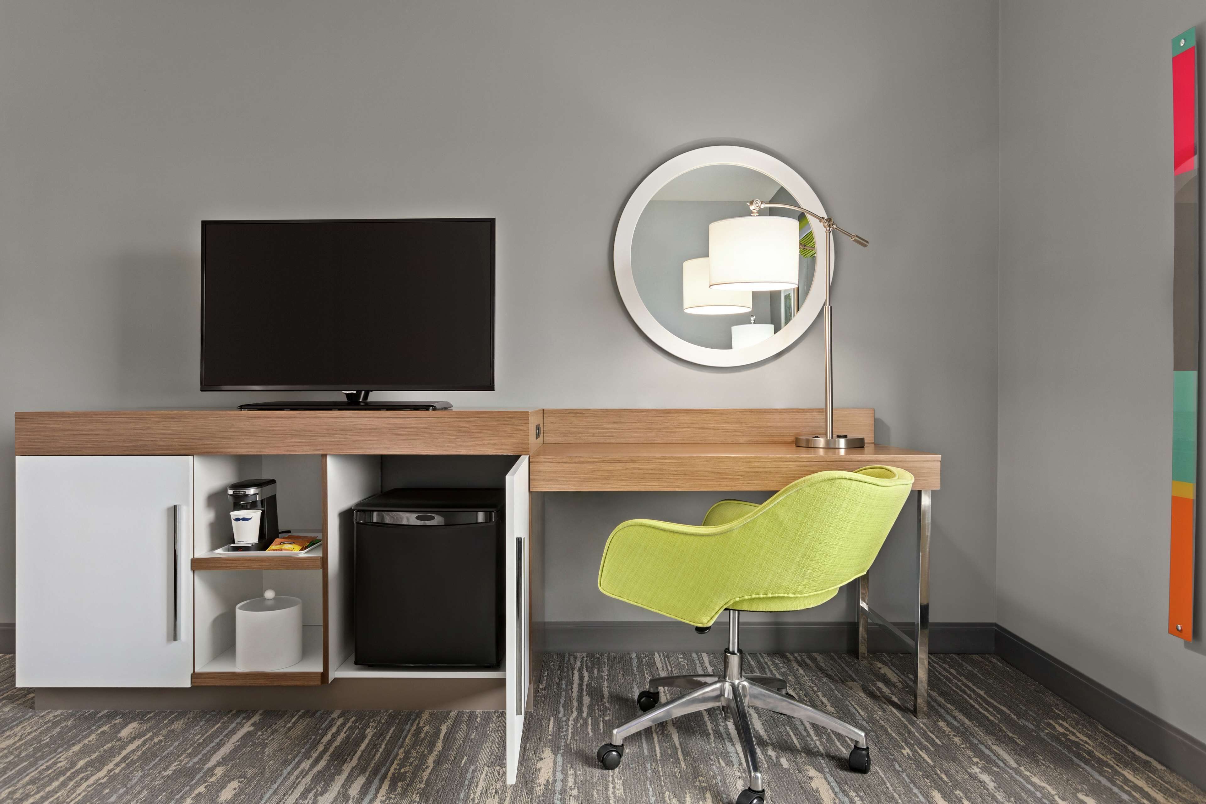 hypo-allergenic bedding, desk, laptop workspace, iron/ironing board