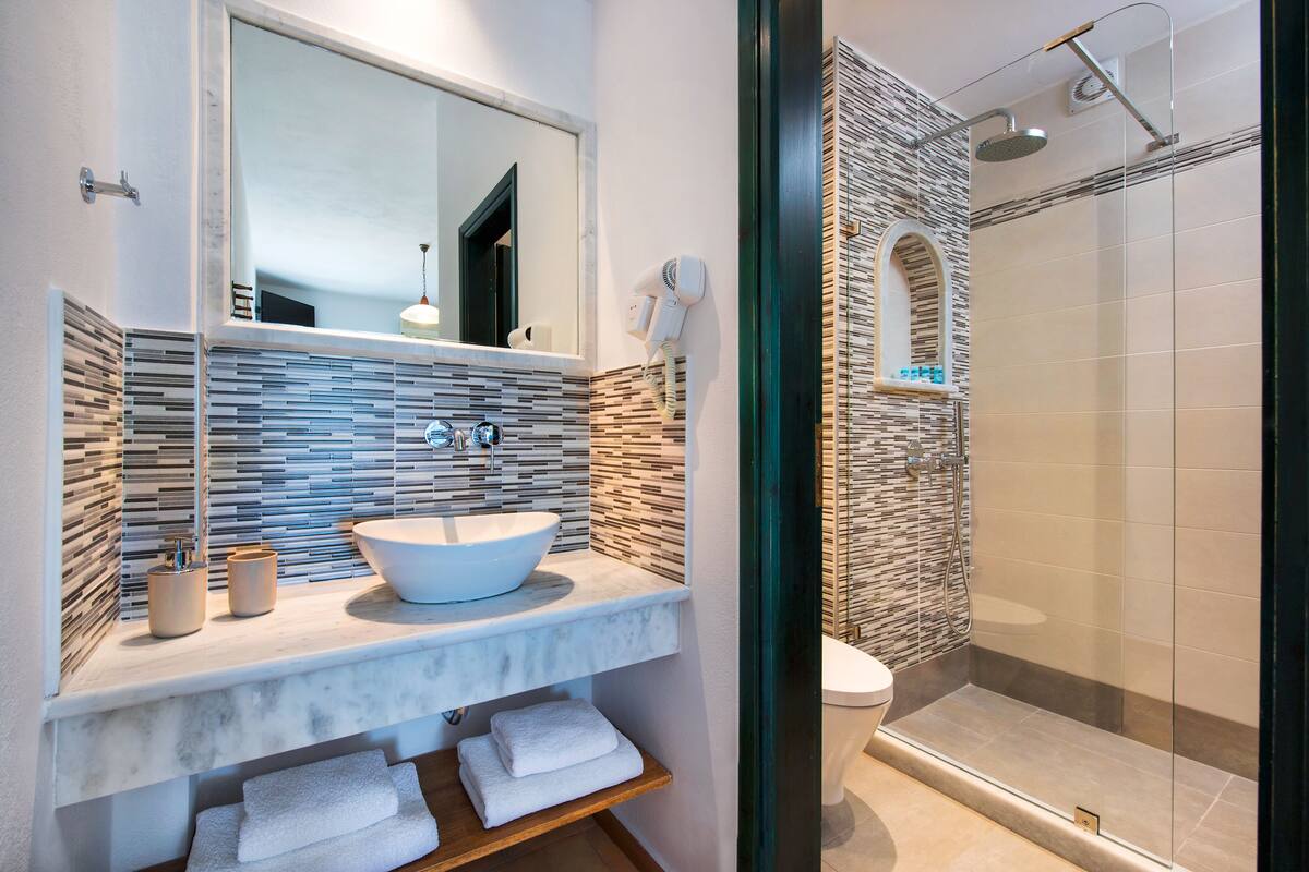 shower, free toiletries, hair dryer, slippers