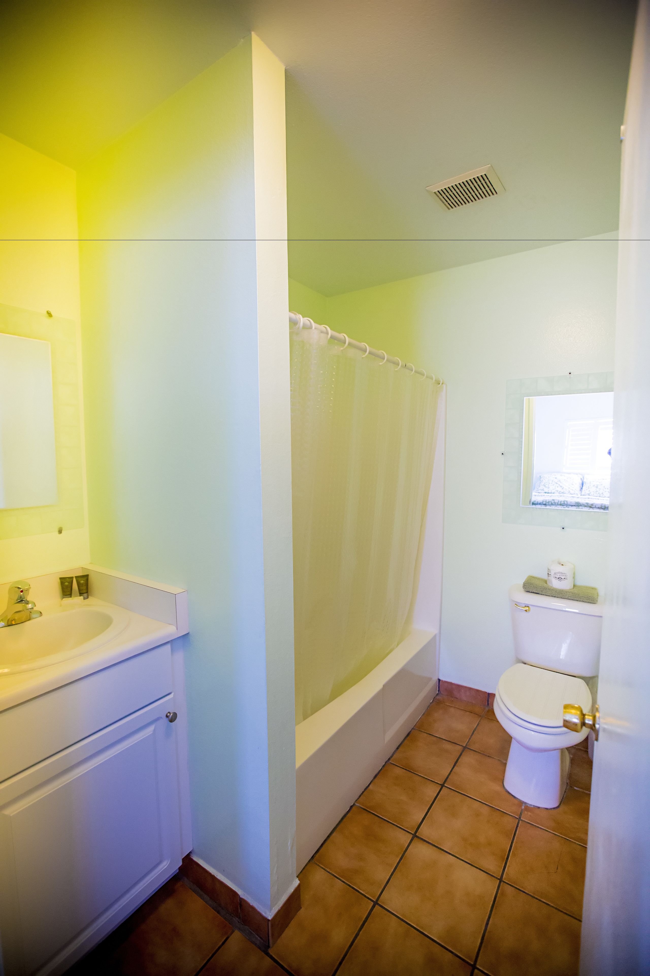 combined shower/bathtub, free toiletries, hair dryer, towels