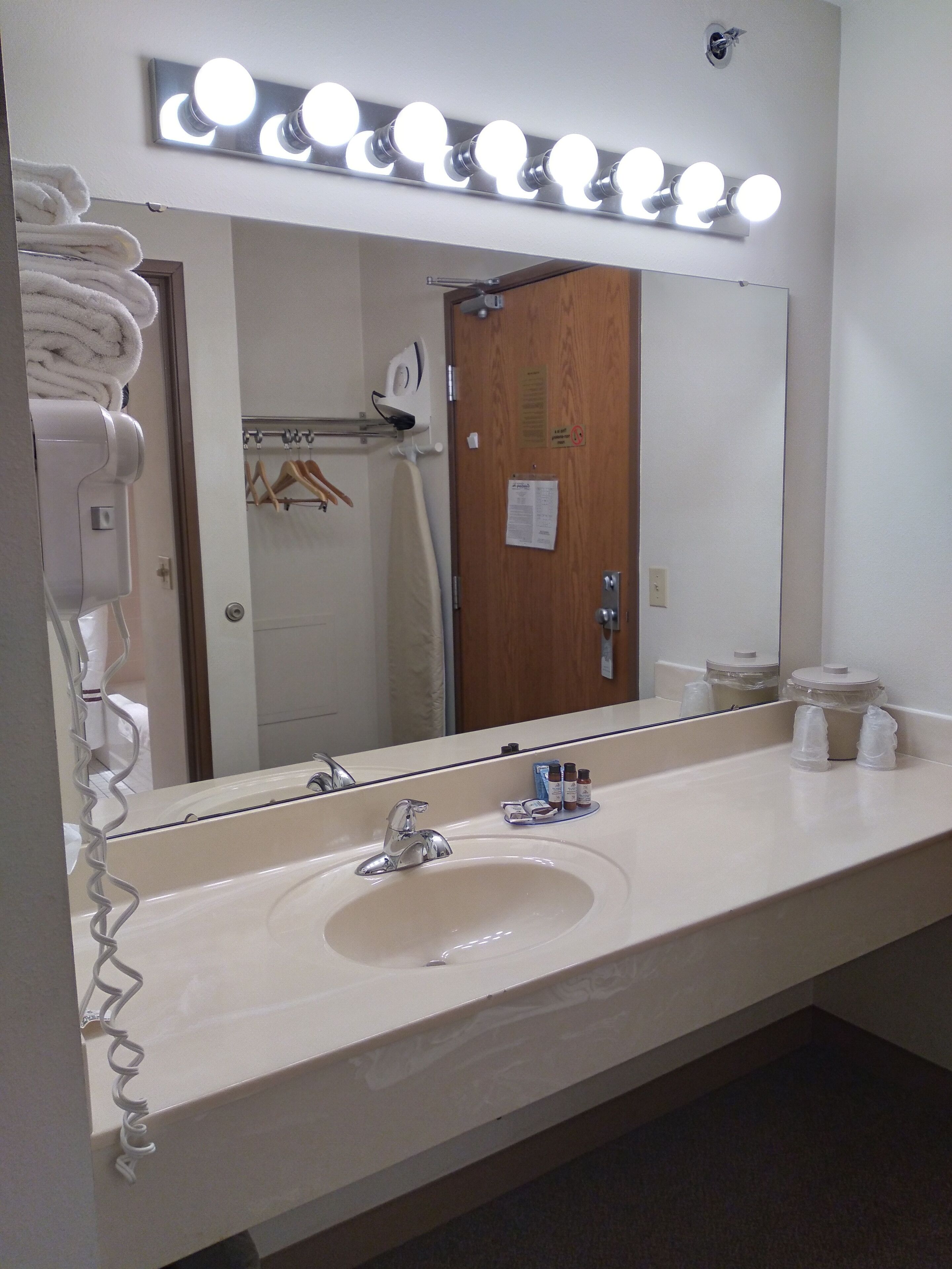 free toiletries, hair dryer, towels, soap