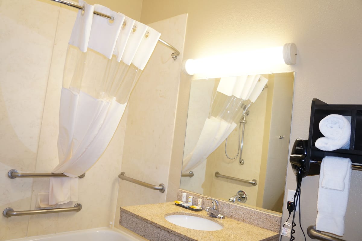 room, 1 king bed, accessible, non smoking (roll-in shower) | bathroom | combined shower/bathtub, free toiletries, hair dryer, towels