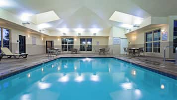 Indoor pool, open 8 AM to 10 PM, pool loungers