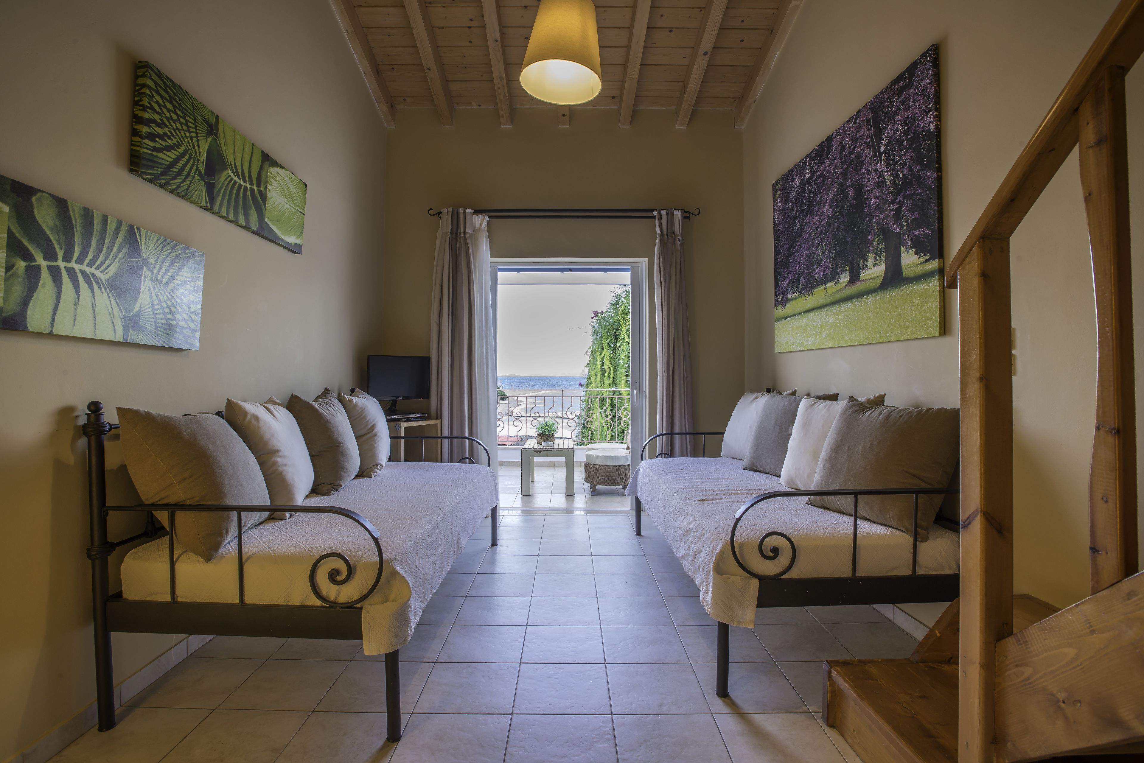 maisonette, sea view | living room | 32-inch lcd tv with digital channels, tv, dvd player