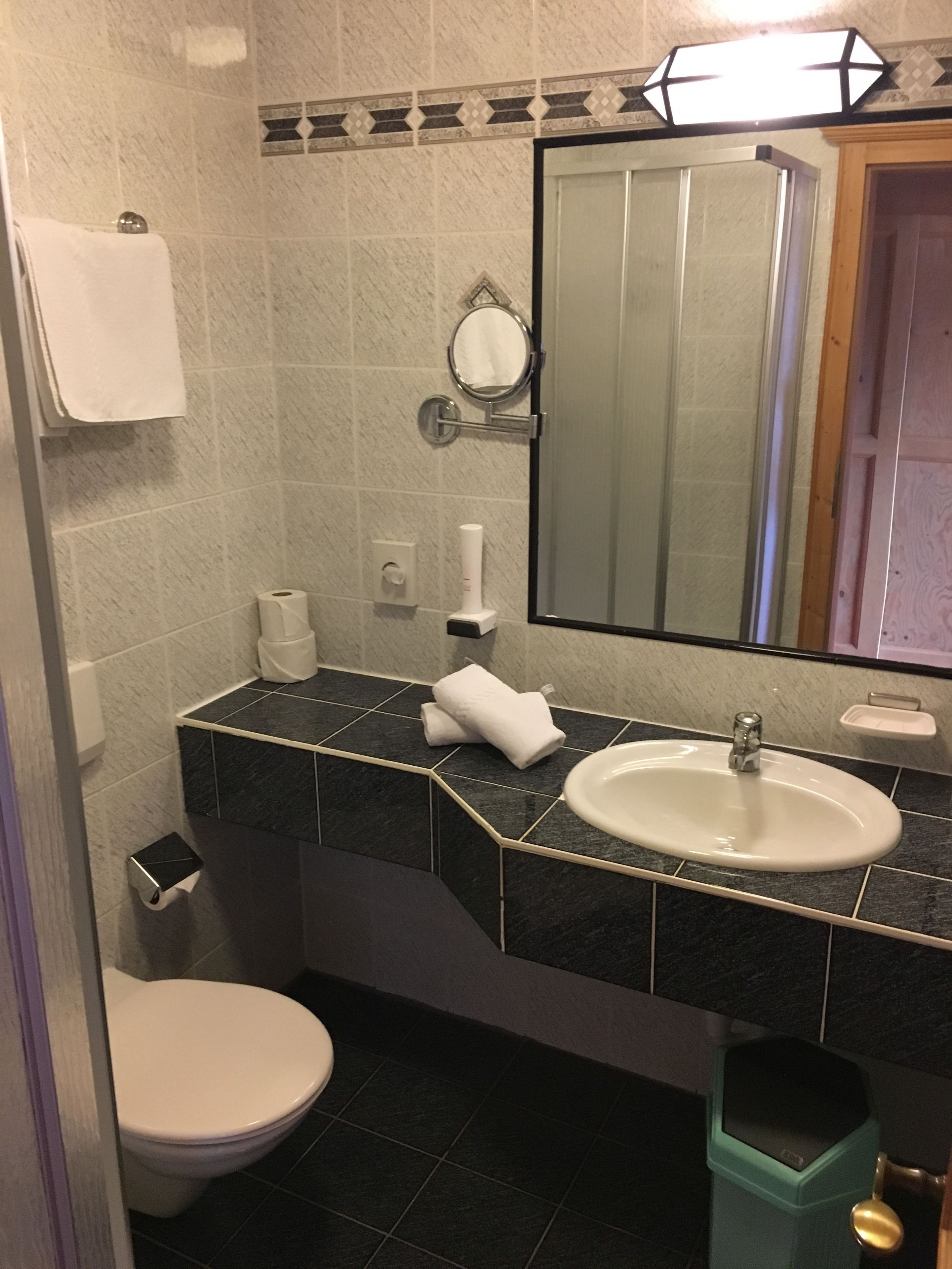 comfort double room | bathroom | shower, hair dryer, towels