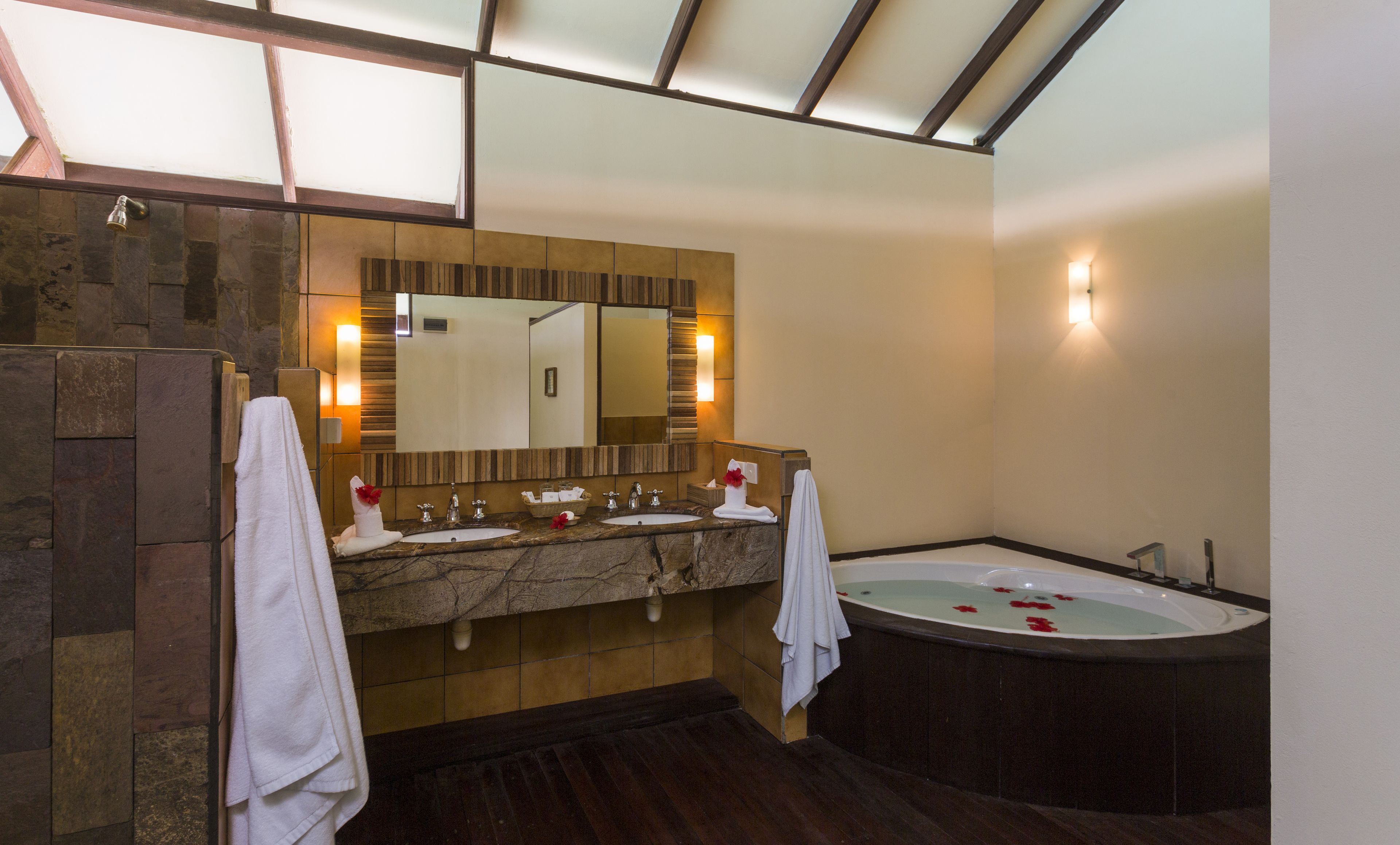 villa, overwater | bathroom | shower, free toiletries, hair dryer, bathrobes