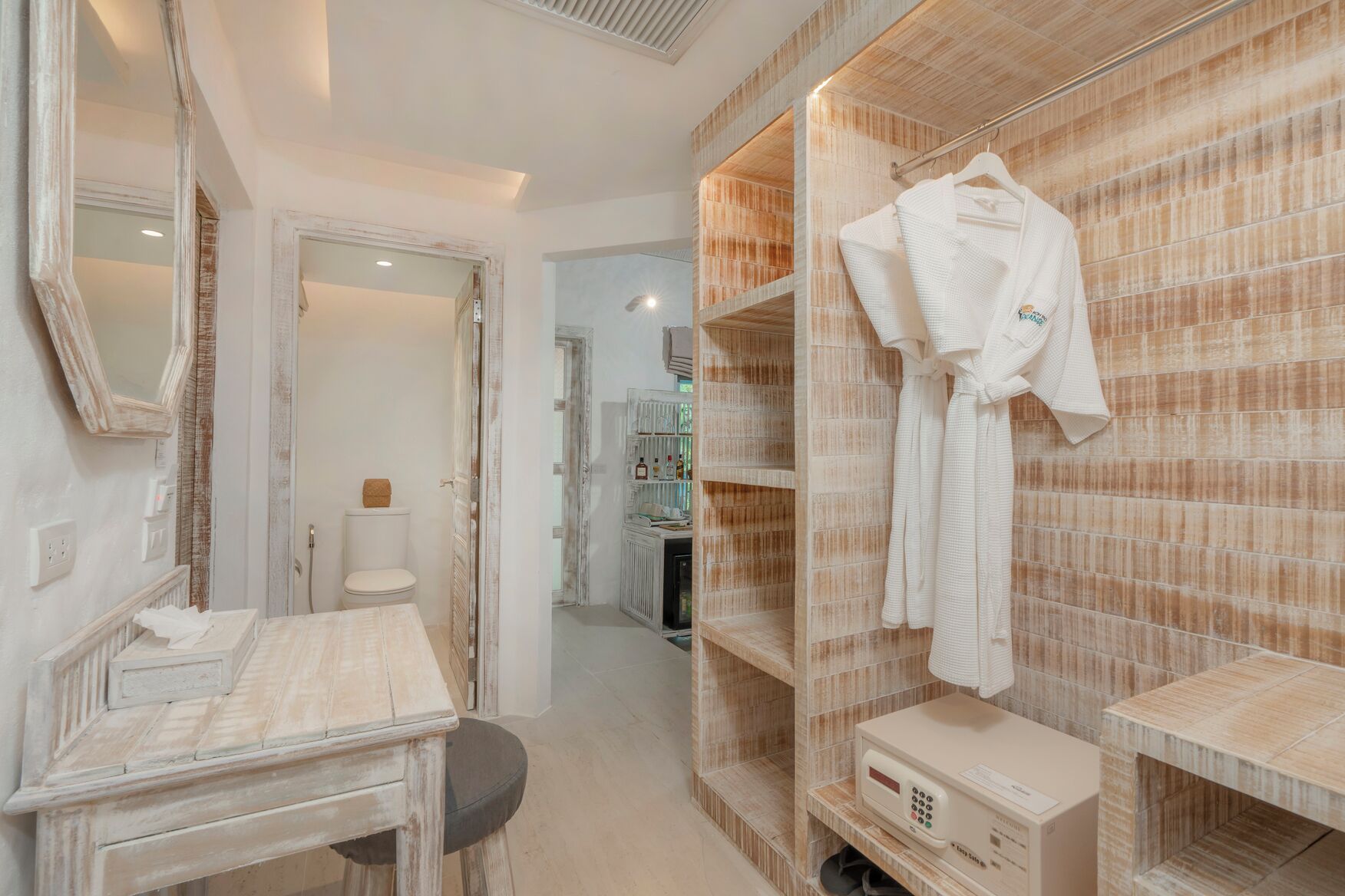 eco-friendly toiletries, hair dryer, bathrobes, slippers