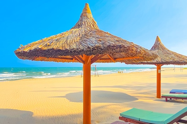 Private beach, sun loungers, beach umbrellas