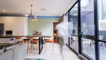 Memphis Penthouse | Private kitchen | Fridge, coffee/tea maker, electric kettle