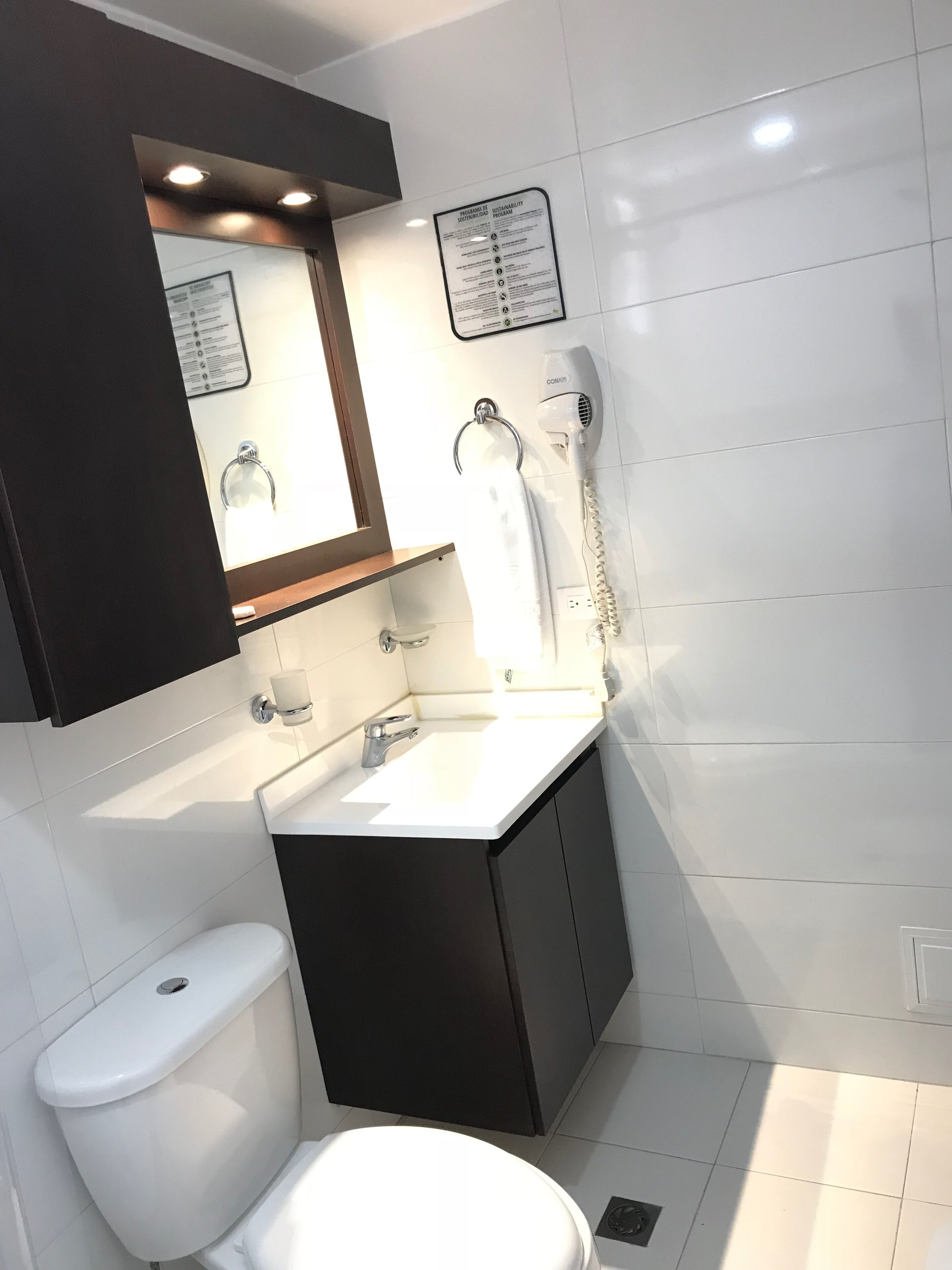 shower, rainfall showerhead, designer toiletries, hair dryer