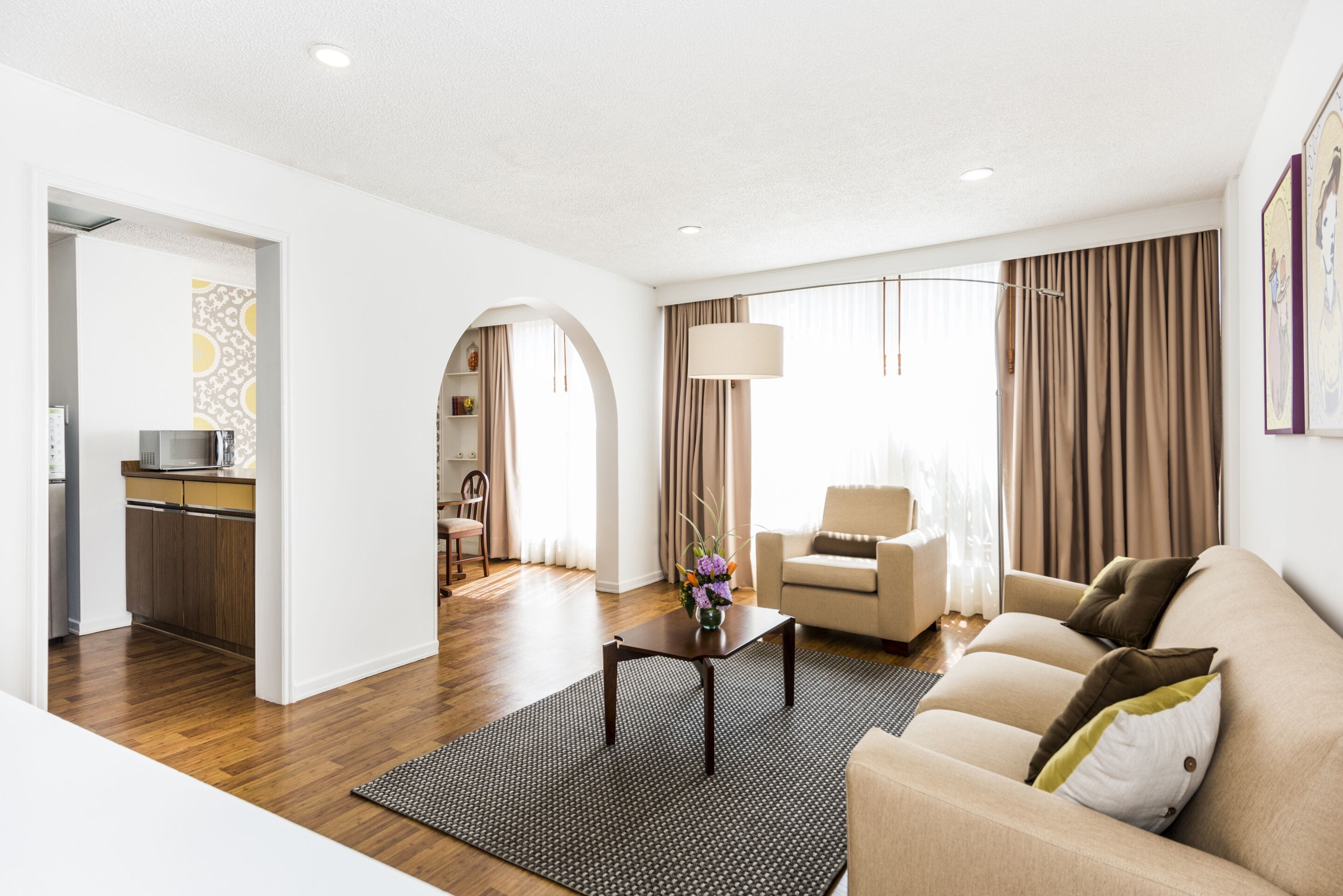 premium suite, kitchen | living area | 43-inch flat-screen tv with cable channels, tv