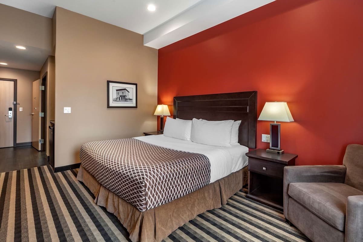 Premium bedding, pillow-top beds, desk, laptop workspace