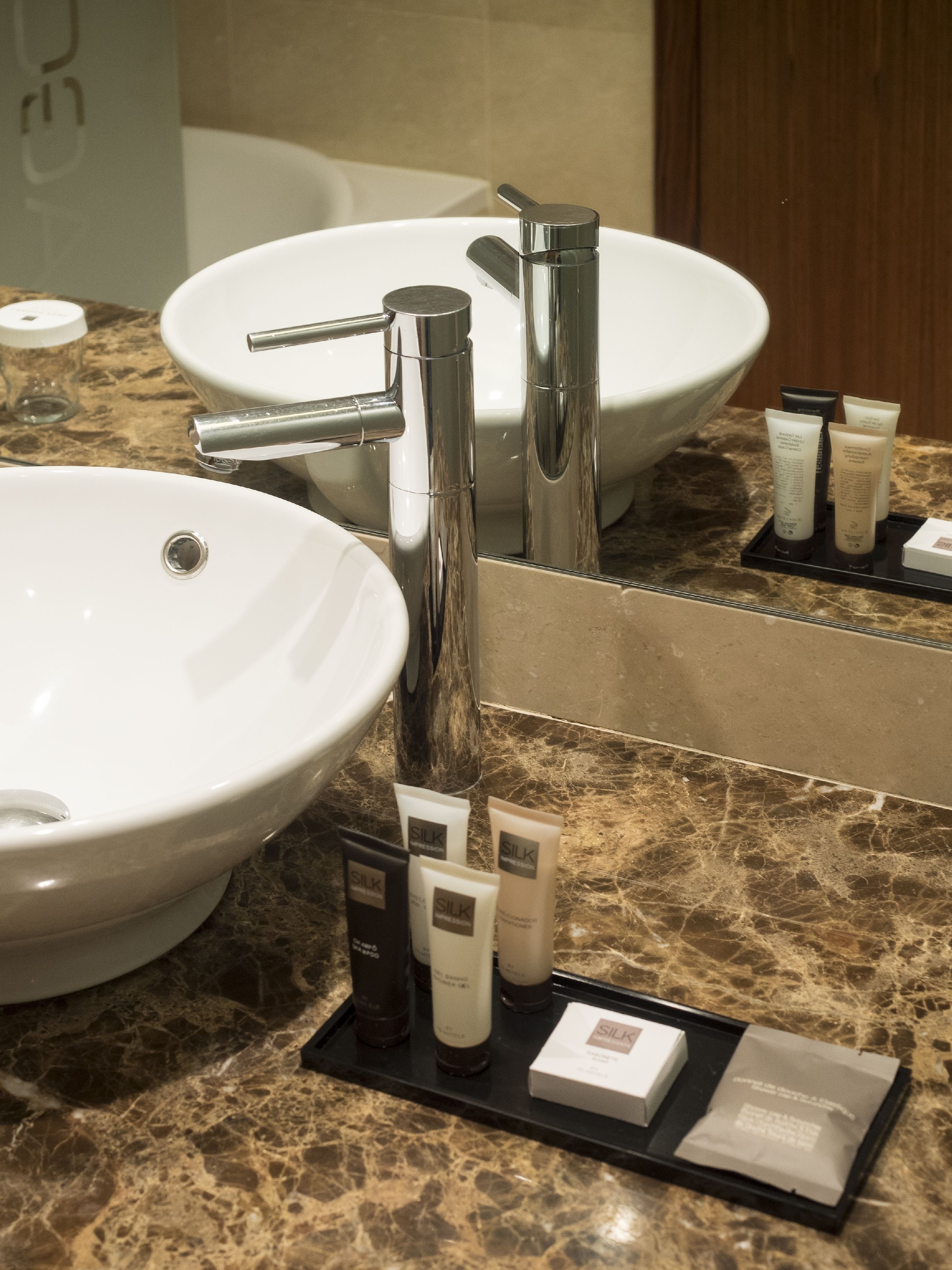 combined shower/bathtub, free toiletries, hair dryer, bidet