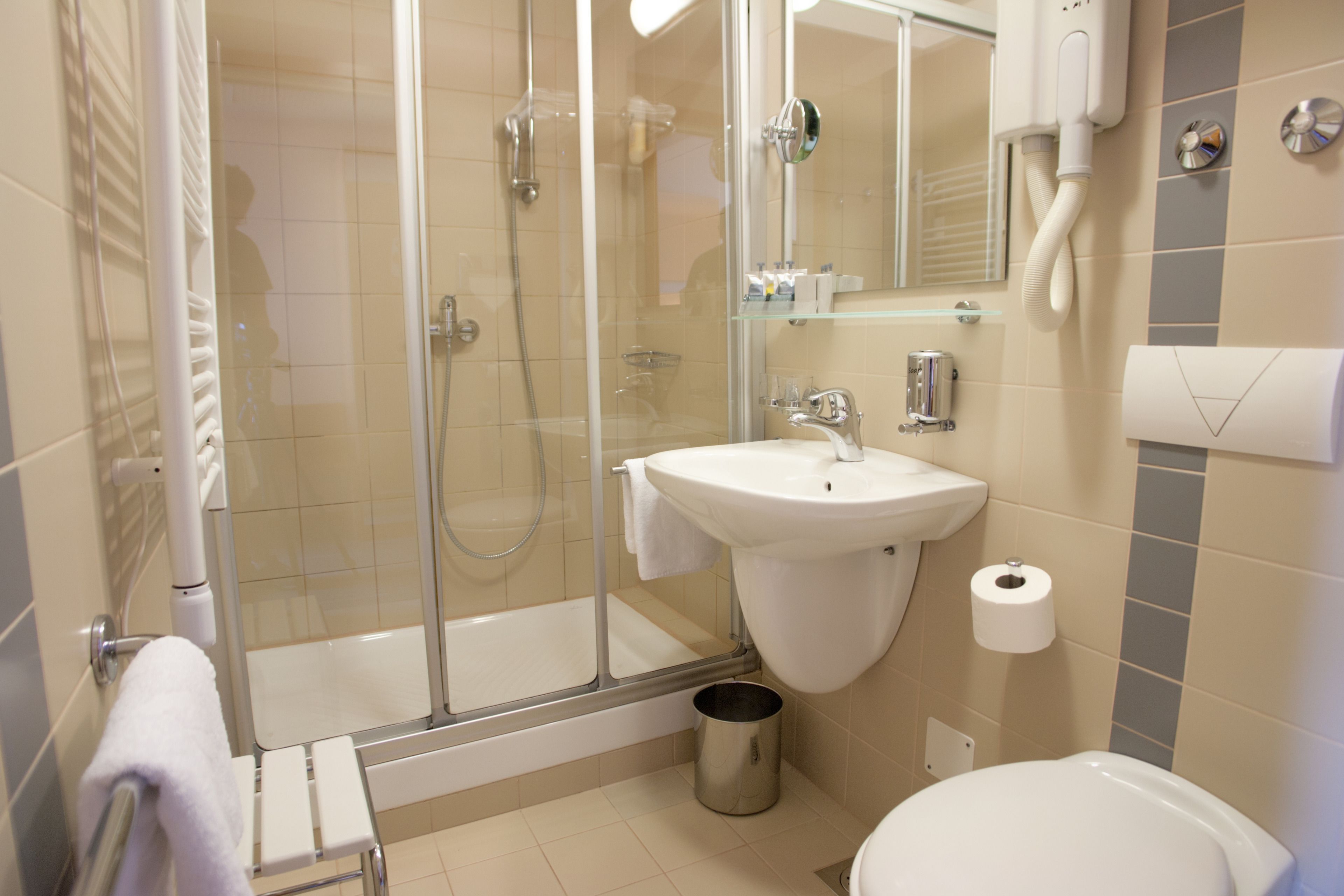 free toiletries, hair dryer, towels, soap