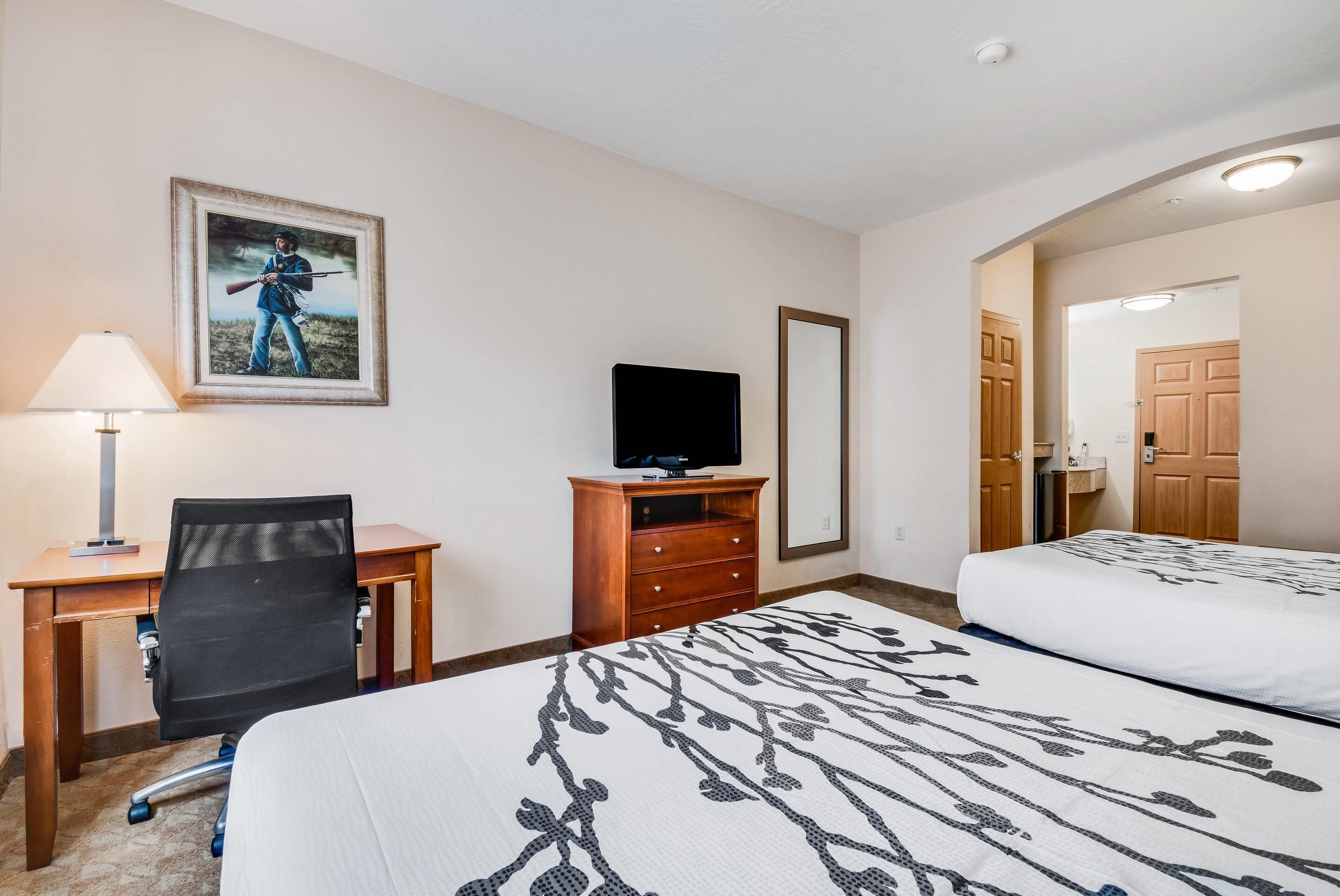 standard room, 2 queen beds, non smoking | desk, iron/ironing board, free cots/infant beds, free wifi